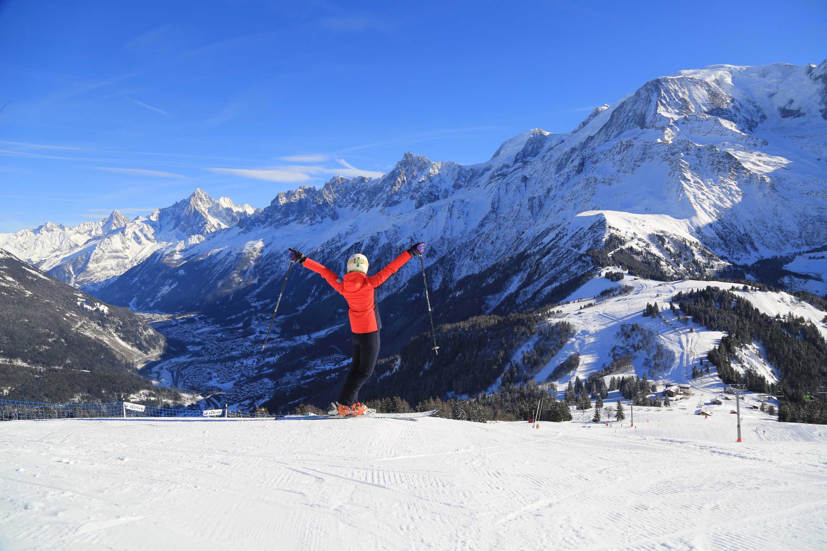 Les Houches ski resort - skiing views of Mont Blanc