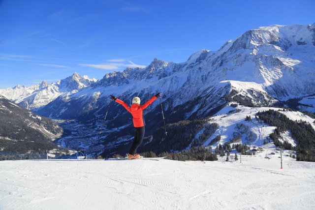 Les Houches ski resort - skiing views of Mont Blanc